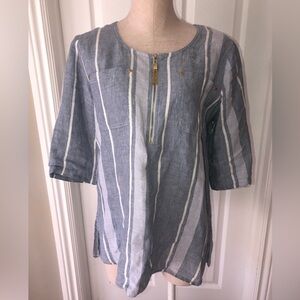 Ellen Tracy Blue White Striped linen top
